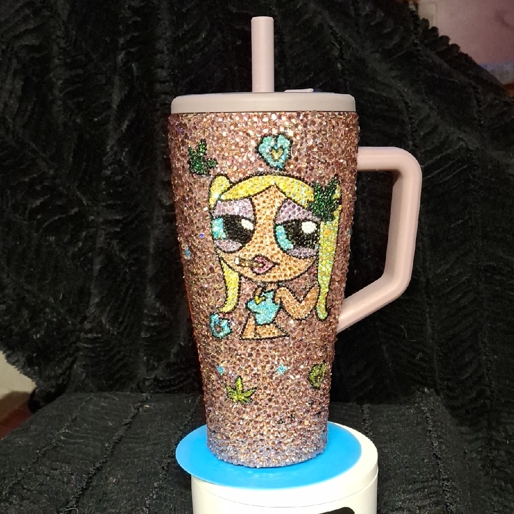 Glittery Character Water Bottle with Straw